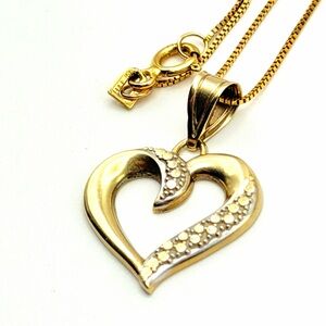 14K Solid Gold Vintage Mark Anthony Open Heart Pendant Necklace Italy 18” 2.15g